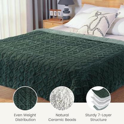 Sherpa Fleece Adult Weighted Blanket Great for Sleep, 20 lbs Dual Sided Soft Fuzzy Heavy Blankets for Couch Bed Sofa, Cozy Warm Fluffy Jacquard Throw for Winter (Green, 60" x 80", 20 Pounds)