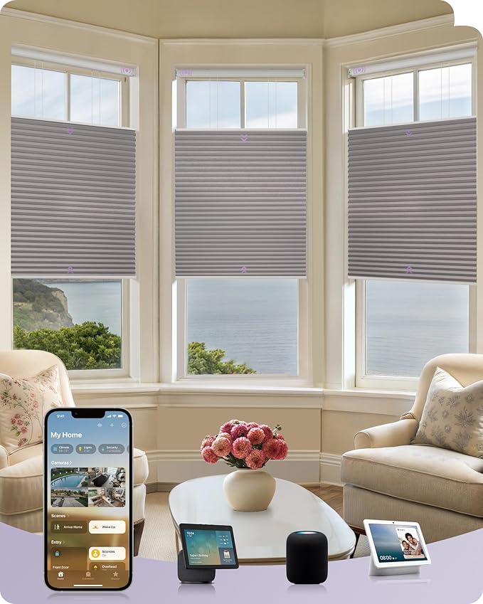 Graywind Motorized Matter Cellular Shades- 100% Blackout Top Down Bottom Up 1-3/4"Cell Honeycomb Blinds for Indoor Windows, Compatible with Alexa Google Siri, Custom Size,Pearl Dark Coffee