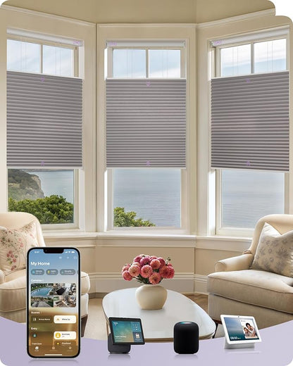 Graywind Motorized Matter Cellular Shades- 100% Blackout Top Down Bottom Up 1-3/4"Cell Honeycomb Blinds for Indoor Windows, Compatible with Alexa Google Siri, Custom Size,Pearl Dark Coffee