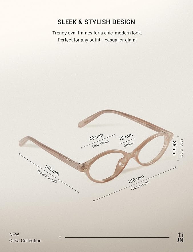 TIJN Olisa Blue Light Blocking Glasses for Women Men,Oval Glasses Frame Bluelight Glasses for Gaming/Computer/Screen