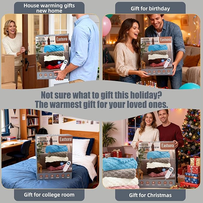 Heated Blanket Electric Blanket Heating, Dual Control Soft Ribbed Faux Fur Electric Blanket with 12 Heat Levels 12H Timer ETL FCC Certified Machine Washable (Gray, King Size - 90" x 100")