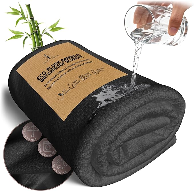 Sacred Weapon Bamboo Waterproof Blanket – Bed Blanket for Cozy Moments – Bed Blankets Soft & Hypoallergenic – Bamboo Blankets Leakproof & Cooling for Beds, Couch & Pet Use – Queen Size 60" x80.
