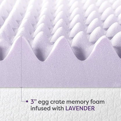 Best Price Mattress 3 Inch Egg Crate Memory Foam Mattress Topper with Soothing Lavender Infusion, CertiPUR-US Certified, Dorm Essentials, Queen