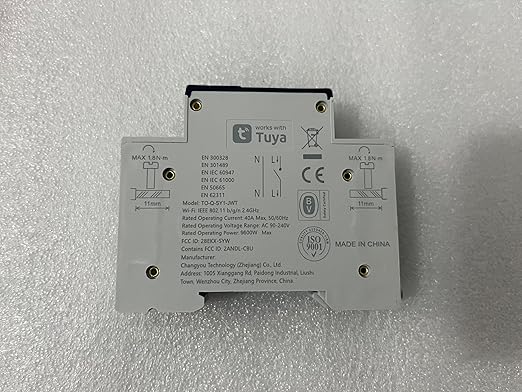 DIY 1P+N Smart Wi-Fi Switch, Work with Alexa and Google Assistant for Voice Control, 40A with Energy Monitor, Smart Life/Tuya APP Remote Control, Timer Functions, DIN Rail Mounted,FCC Certified