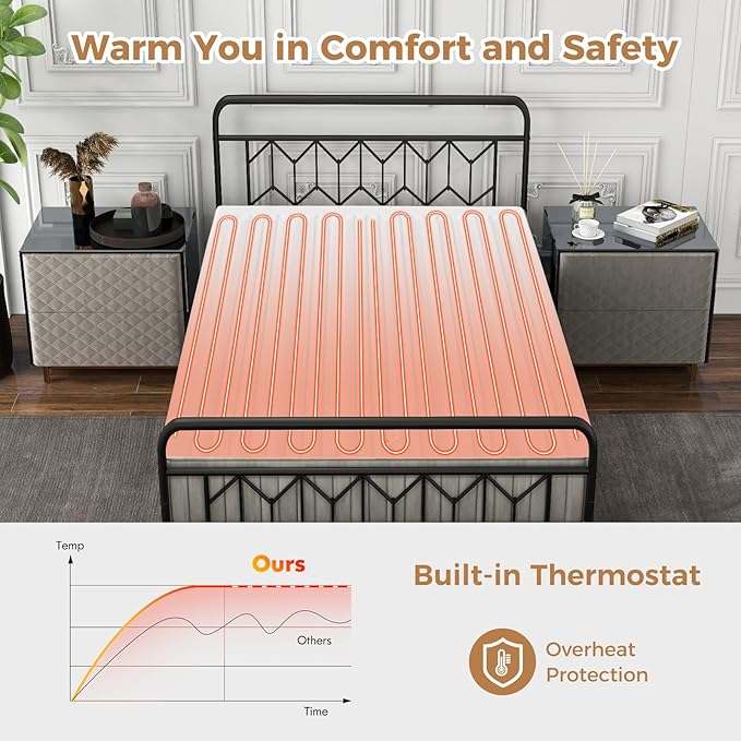 Giantex Twin Size Heated Mattress Pad, Electric Heat Pad w/ 9 Heat Settings & 9H Timer, Overheat Protection, Heating Bed Toppers Fit up to 10" Deep Pocket, Machine Washable Bed Warmer