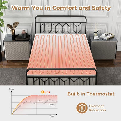 Giantex Twin Size Heated Mattress Pad, Electric Heat Pad w/ 9 Heat Settings & 9H Timer, Overheat Protection, Heating Bed Toppers Fit up to 10" Deep Pocket, Machine Washable Bed Warmer