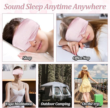 Silk Sleep Mask for Women Men, Soft Eye Mask for Side Sleepers Large Blackout Sleeping Masks with Adjustable Band Silk Eye Cover for Sleeping Travel Yoga Nap, Pink
