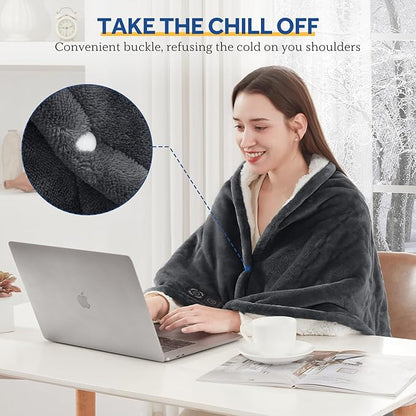 Sealy Heated Blanket Throw with Built-in Button Controller, Reversible Flannel to Sherpa Electric Blanket with 2-10 Hours Auto-Off & 4 Heating Levels, Over-Heat Protection, 50x60 inch, Charcoal