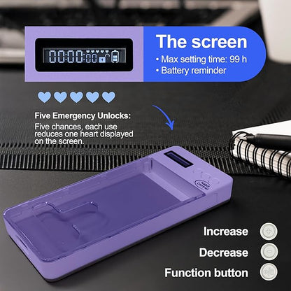 Phone Lockbox - Time Lock Box Cell Phone Locker for Bad Habits, Smartphone Jail with Timer Reduce Kids Adults Screen Time Improve Productivity, Family Time Container - Purple