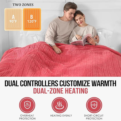 ESTINGO Queen Size Heated Blanket, Electric Blanket Queen Dual Control Washable with 5 Heating Levels & 10 Hours Auto Off, Electric Heated Blanket with ETL Certified for Bedding, 84"x90", Rose Pink