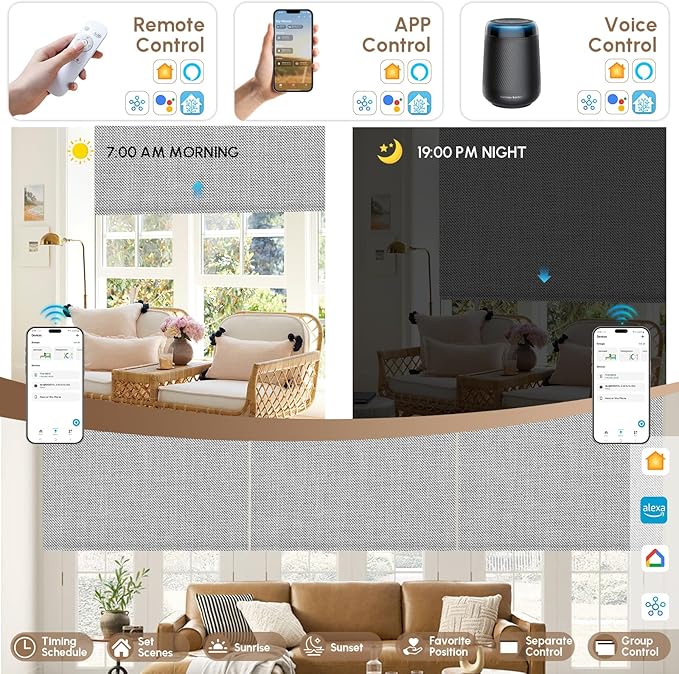 Kincmo No Drill Motorized Blinds with Remote, 100% Blackout Roller Shades for Windows, Custom Electric Blinds Compatible with Alexa, Apple Homekit, Google Home (100% Blackout Dual Sided Grey)