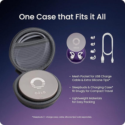 Ozlo Sleepbuds® Travel Case | Hard Case for Sleep Headphones | Woven Fabric with Zipper Closure | Mesh Pocket for Storing Charging Cable | Gray