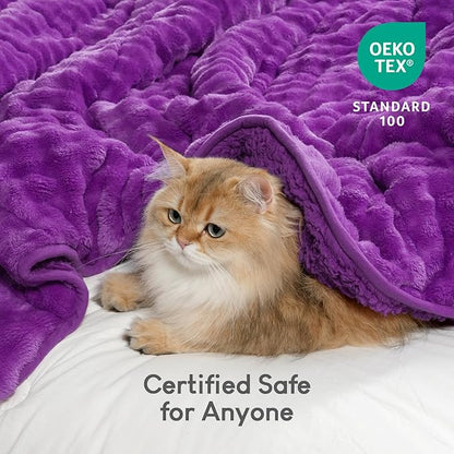 Cottonblue Weighted Blanket 20lbs Bubble Fleece Plush Sherpa Heavy Weighted Blankets for Adults, Fits Queen Size Bed, Cute Fuzzy Warm Heavy Blanket for Calm and Better Sleep, 60"x80", Purple
