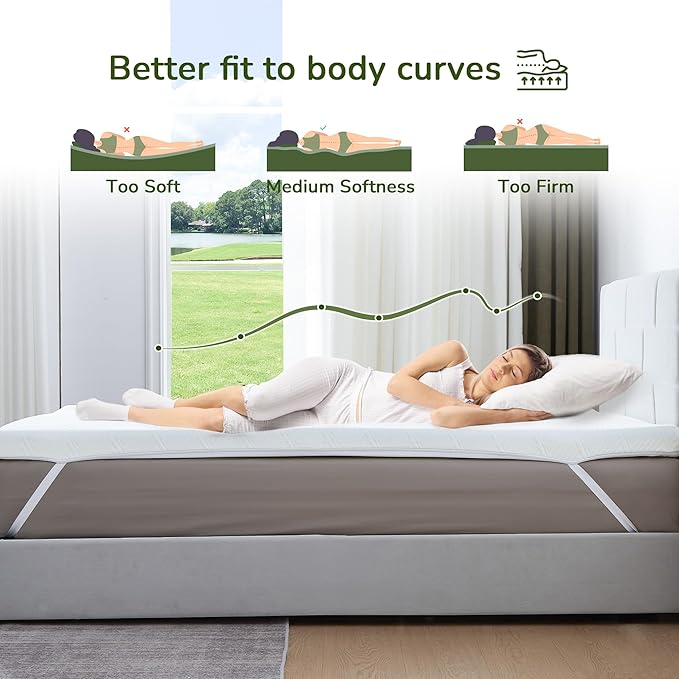Memory Foam Mattress Topper, 4 inch King Mattress Topper with Removable Soft Cover, Bed Topper for Dorm, Travel, Guest Mat, Non-Slip Design & Pressure Relief Back Pain, White