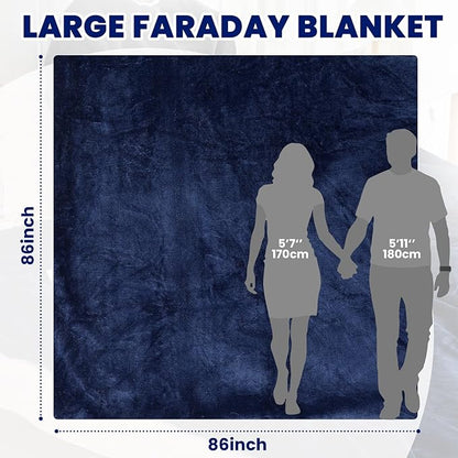 Preboun 86 x 86 Inch Large Faraday Blanket for Protection Pregnant Babies, Emf Blocker Blanket for 5 g, Bluetooth, Phone Towers, Two Sides Using for Beds Couches Travel (Flannel, Dark Blue)
