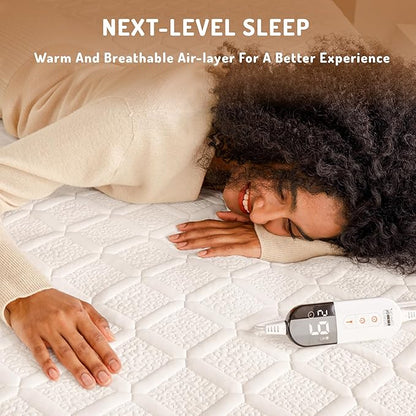 California King Heated Mattress Pad - Degrees of Comfort Electric Bed Warmer with Dual Controllers, 6 Heating Levels, 10-Hour Auto Shut-Off, Breathable Air-Layer, 72" x84