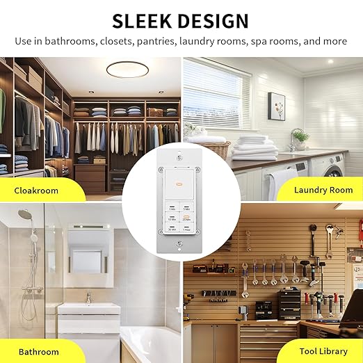Minoston Countdown Timer Switch, 1-60 Min, Bathroom Fan Timer Switch, Adjustable LED Brightness, 120VAC Neutral Wire Req, ETL and FCC Listed, White (MT11N)