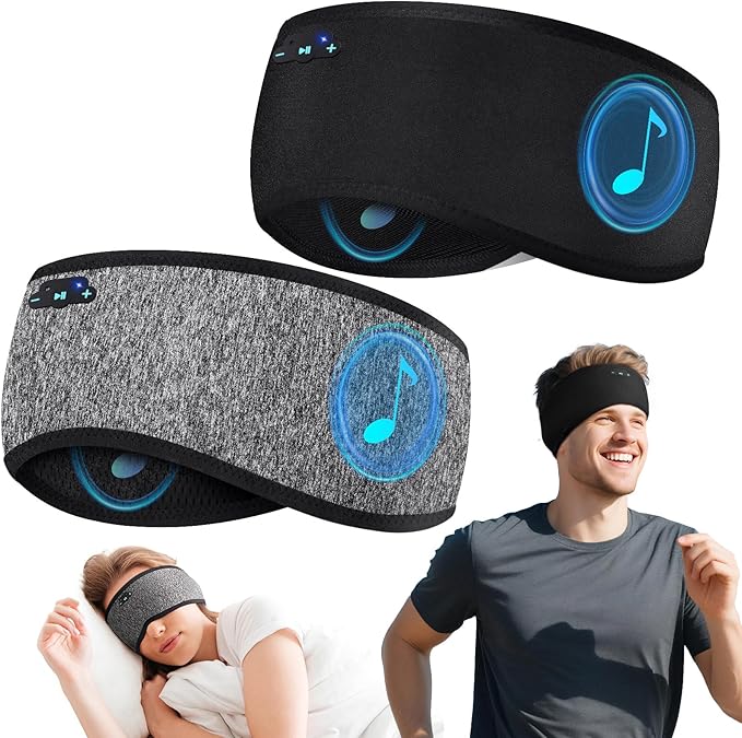 2 Pack Sleep Headphones Bluetooth 6.0 Headband, 20Hr Headband Headphones with HD Stereo Speakers, Sports Wireless Earphones for Side Sleepers Workout Yoga Travel Meditation, Gifts for Women Men