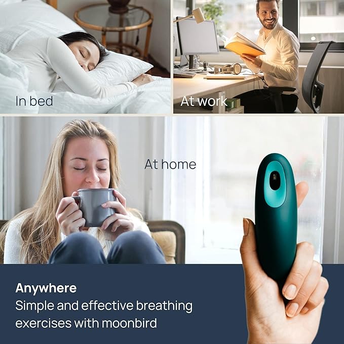 Moonbird Breathing & Meditation Device - Instant Stress Relief, Anxiety Relief, Relaxation for Women & Men - Helps with Better Sleep, Stress, and Overall Health- Biofeedback Device - Blue Green