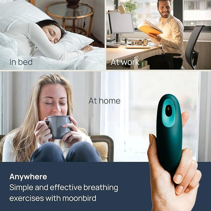 Moonbird Breathing & Meditation Device - Instant Stress Relief, Anxiety Relief, Relaxation for Women & Men - Helps with Better Sleep, Stress, and Overall Health- Biofeedback Device - Blue Green
