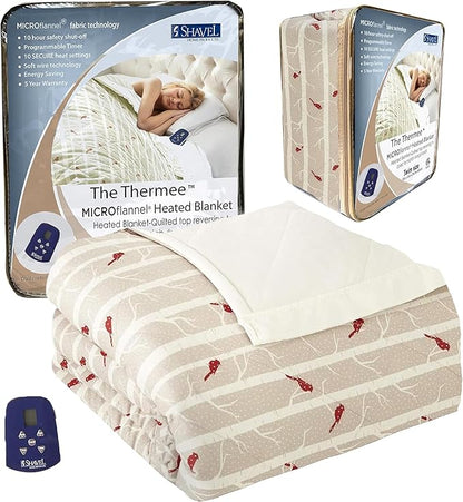 Thermee Micro Flannel Heated Blanket Twin Size - 10 Settings, Programmable, Rapid Heating, Luxuriously Soft - Birches