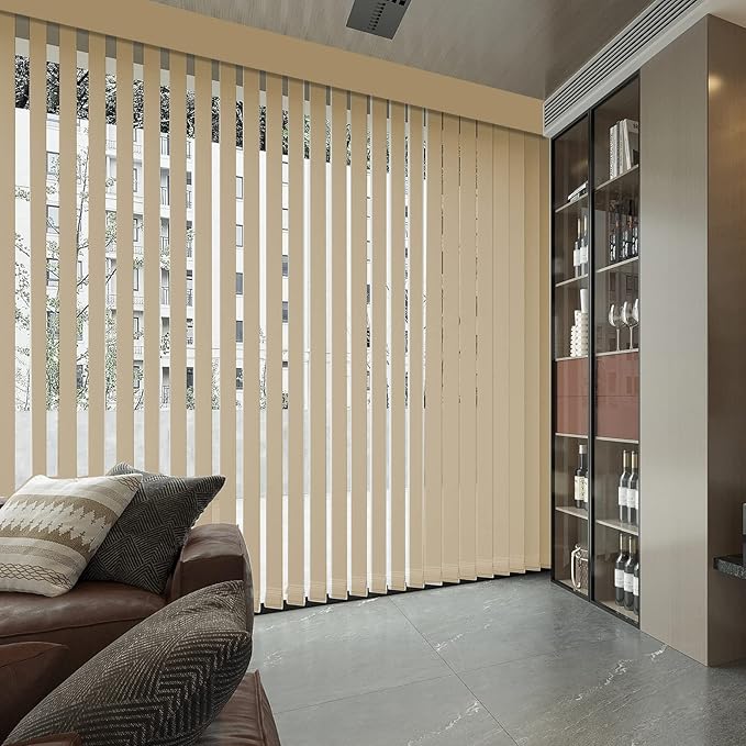 Cordless Vertical Blinds Window Blind, Blackout Fabric Vertical Blind, Energy Saving UV Protection Noise Reduce Vertical Blinds for Sliding Glass Doors, Patio Doors, Pure Stone