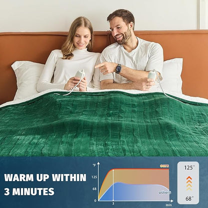 Heated Electric Blanket King Size - 90" x 100" Heating Blanket with Dual Control, 10 Heating Levels & 8 Hours Auto Off, Soft Warm Flannel Blanket, Christmas Birthday Gifts for Senior Grandma