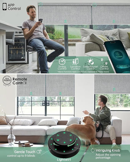 Yoolax Motorized Blinds with Remote, Blackout Smart Blinds for Windows Motorized Roller Shades, Automatic Window Shades Compatible with Alexa Custom Size (Blackout-Light Gray)
