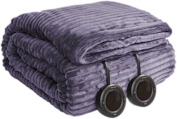 Heated Blanket Queen Size 84"x90",ETL Certification-10 Heating Levels Electric Blanket&1-10 Hour Auto Off,Heating Blanket with Dual Controller(Purple)