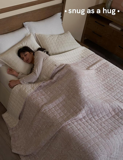 YnM King Size Linen Weighted Blanket for Adults (88x104 Inches, 40 Pounds, Palm Tree), Exclusive Smallest Compartments, Heavy Bed Blanket for Two Persons of 240~390lbs on Queen or King Bed
