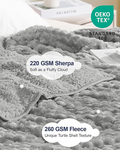 Super Soft Luxury Fleece Sherpa Weighted Blanket for Teens, 7lbs Small Weighted Lap Blanket for Adults, Turtle Shell Cozy Warm Throw for Winter, Compact Heavy Blanket for Better Sleep, Grey, 41"x60"