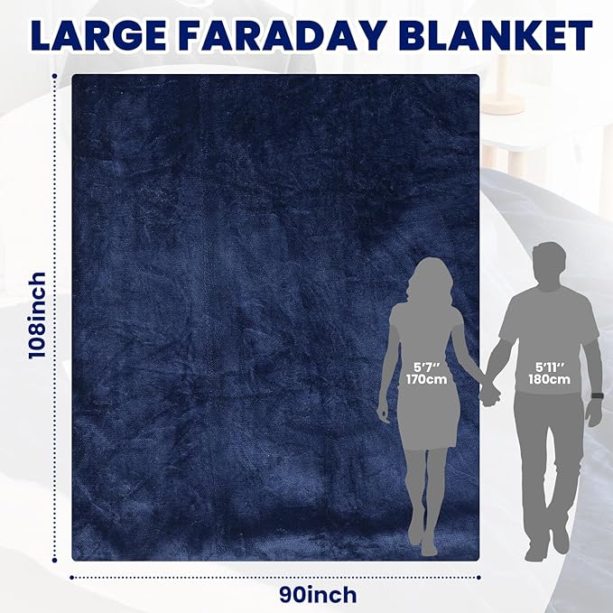 Preboun 51.18 x 40.55 Inch Faraday Blanket for Pregnant Babies, Emf Blanket Protection 5 g, Bluetooth, Phone Towers, Two Sides Using for Beds Couches Travel(Flannel, Blue)