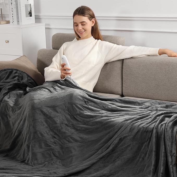 Electric Blanket Queen Heated Blanket Queen Size 84''X90'' - Soft Plush Flannel with Dual Controllers, 5 Heating Level & 10 Hour Auto Off, ETL Certified, Warm Gifts for Grandma(Charcoal Grey)
