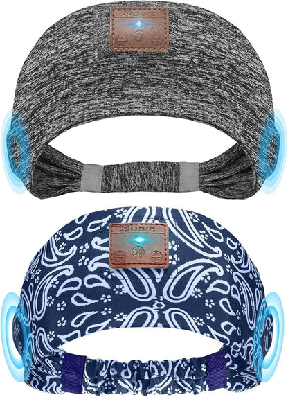 2-Pack Sleeping Headphones, Headband Headphones with Ultra-Thin HD Stereo Speaker, Bluetooth Headband for Sports, Workouts, Insomnia, Yoga, Air Travel, Meditation - Gray&Pattern Blue