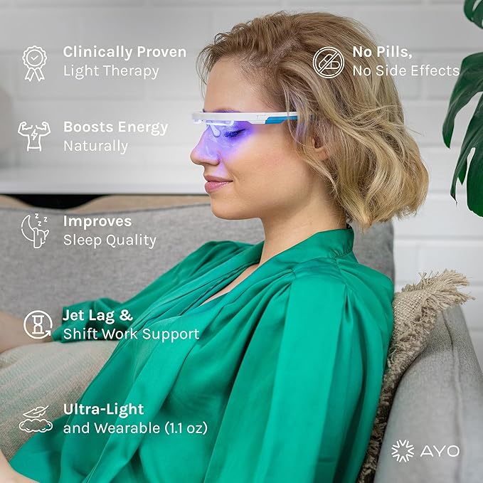 Premium Blue Light Therapy Glasses | Sleep Better, Boost Energy, Improve Mood | Portable Light Therapy Lamp | Circadian Rhythm Disruptions Linked to Sleep Problems, Winter Blues, Low Energy