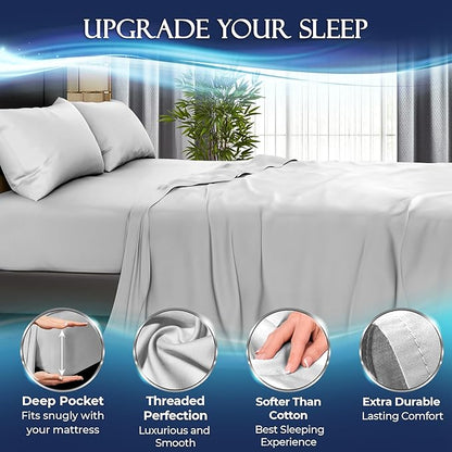 DECOLURE Cooling Bed Sheets Twin Set 3pcs - Luxurious & Ultra-Soft Twin Size Cooling Sheets for Hot Sleepers - Comfortable Cool Bamboo Viscose Microfiber Sheets Twin Size w/Deep Pockets (White)