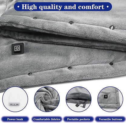 Cordless Heated Blanket with 10000mAh Power Bank, USB Battery Operated Electric Blanket, 3 Heat Settings, Portable Warm Throw for Home, Office, Outdoor-Grey