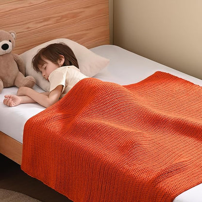 Guohaoi Knitted Weighted Blanket Kids (Orange 40"x60" 7lbs) No Beads Cooling Heavy Blanket, Home Decor Breathable Chunky Knit Throw Blanket for All-Season Use