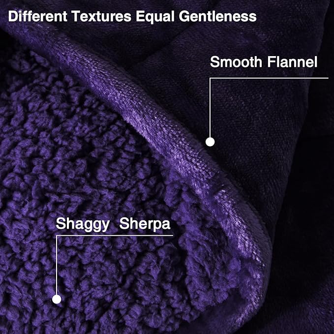 Aemicion Weighted Blanket Queen Size 15lbs,Dual Sided Cozy Fluffy Sherpa Heavy Weighted Blankets for Adults,Ultra Fuzzy Throw Blanket with Soft Plush Flannel Top,60 x 80 inches Purple on Both Sides