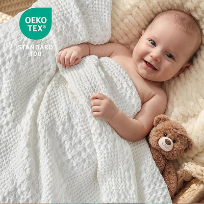 Joiedomi Waffle Baby Blanket - Soft White Baby Blanket, Breathable Turkish Cotton of Rayon Derived from Bamboo for Boys and Girls, Luxuries Throw for Bed, Couch and Sofa