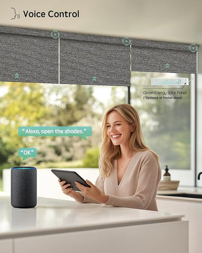 Yoolax Motorized Blinds with Remote, Smart Blinds for Windows Blackout Automatic Shades Compatible with Alexa Remote Control Roller Window Shades with Valance, Custom Size (V-Rock Stripe)
