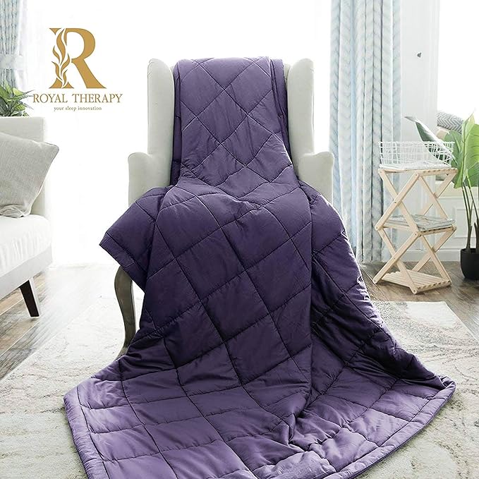 Royal Therapy Weighted Blanket - Heavy 100% Cotton Blankets with Premium Glass Beads (60''x80'' 15lbs, Smoke Grey), Suitable for One Person (~250lb) - Use on Queen/King Bed