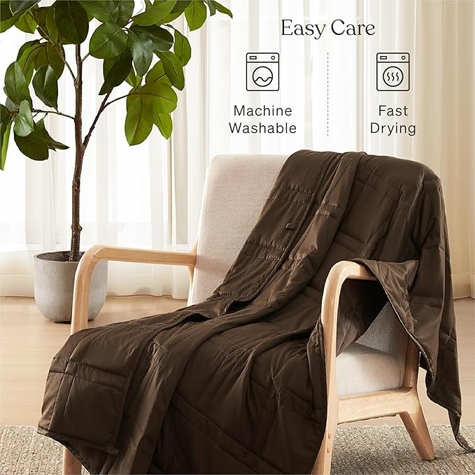 Baloo Weighted Blanket for Adults 12 lb Throw (Cocoa, 42"x72") | Cool & 100% Cotton | Machine Washable & Dryer Safe | Glass Microbead Fill