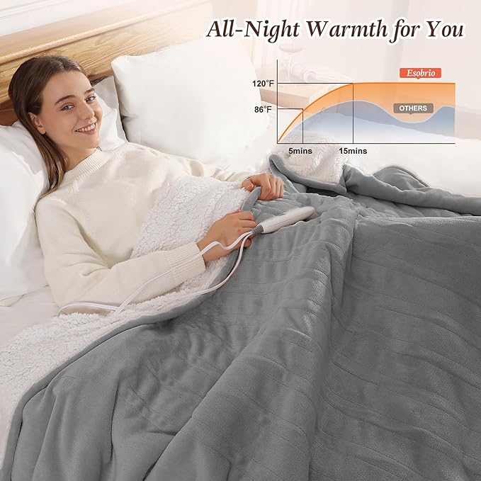 Full Size Electric Blanket Heated Blankets 72''x84'' - Ultra Soft Sherpa Fleece Heated Blanket for Office with 5 Heat Levels & 10-Hour Timer, FCC and ETL Certified Warming Blanket for Grandma (Gray)