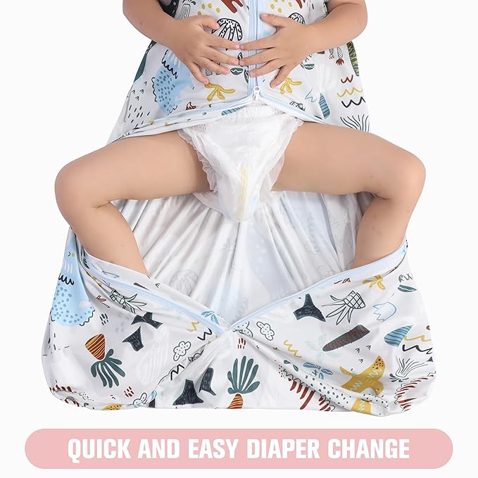 Baby Sleep Sack 6-12 Months 3 Pack Baby Wearable Blanket 100% Rayon Cotton 2-Way Zipper Toddler Sleeping Sack .Comfy Soft Lightweight TOG 0.3 (Elephant&Dinosaur&Hexagon,)