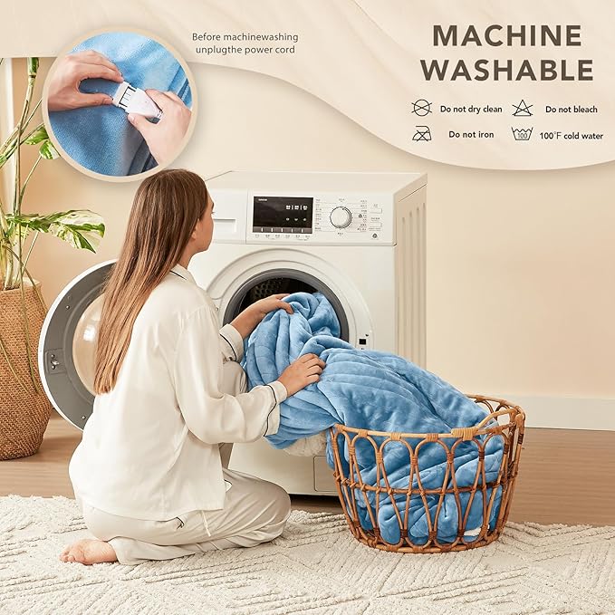 Homemate Electric Heated Blanket Twin - 62"x84" Heating Bed Blankets Throw with 10 Heating Levels 8 Hours Auto Off Fast Heating Over-Heated Protection Ultra Soft Warm Flannel ETL Certified Blue