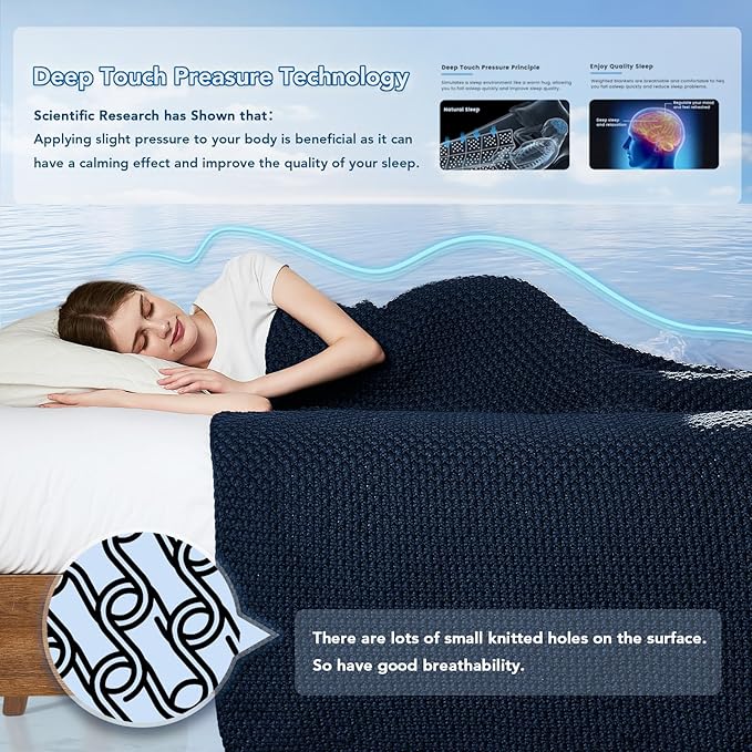 Topcee Knitted Weighted Blanket - 60"x80" 20lbs Queen Size Cooling Chunky Knit Heavy Blanket for Adults Cable Yarn Knit Decorative No Beads Soft Cozy and Cooling Weighted Throw Machine Washable