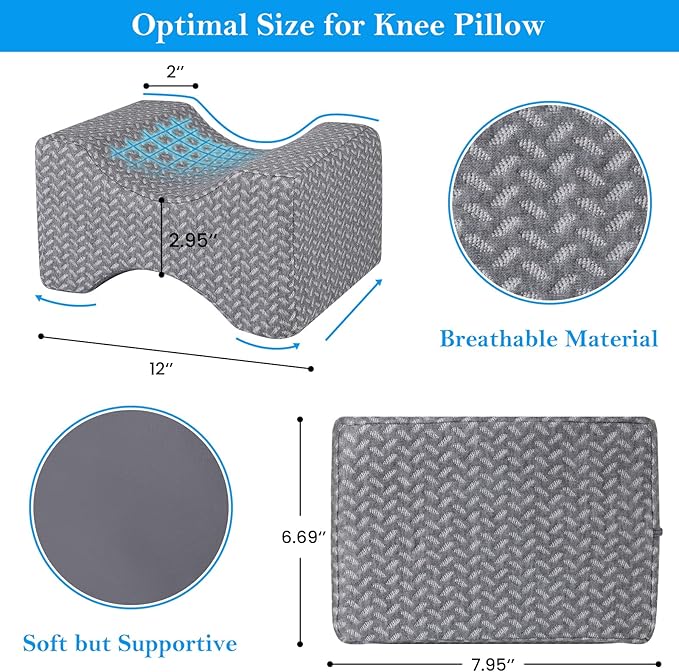 BlissTrends Memory Foam Knee Pillow, Knee Pillow for Side Sleepers, Leg Pillows for Sleeping Blood Circulation, Elevation Pillow for Spine Aligning, Sciatica, Hip, Knee, Ankle Pain, Grey, X-Large