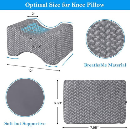 BlissTrends Memory Foam Knee Pillow, Knee Pillow for Side Sleepers, Leg Pillows for Sleeping Blood Circulation, Elevation Pillow for Spine Aligning, Sciatica, Hip, Knee, Ankle Pain, Grey, X-Large