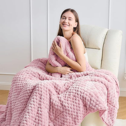 Wemore Fleece Weighted Blanket for Adults (60" x 80" 20lbs, Pink), Dual Sided Cozy Soft Sherpa Heavy Blanket, 3D Imitation Turtle Shell Warm Jacquard Flannel Weighted Blankets for Couch and Bed